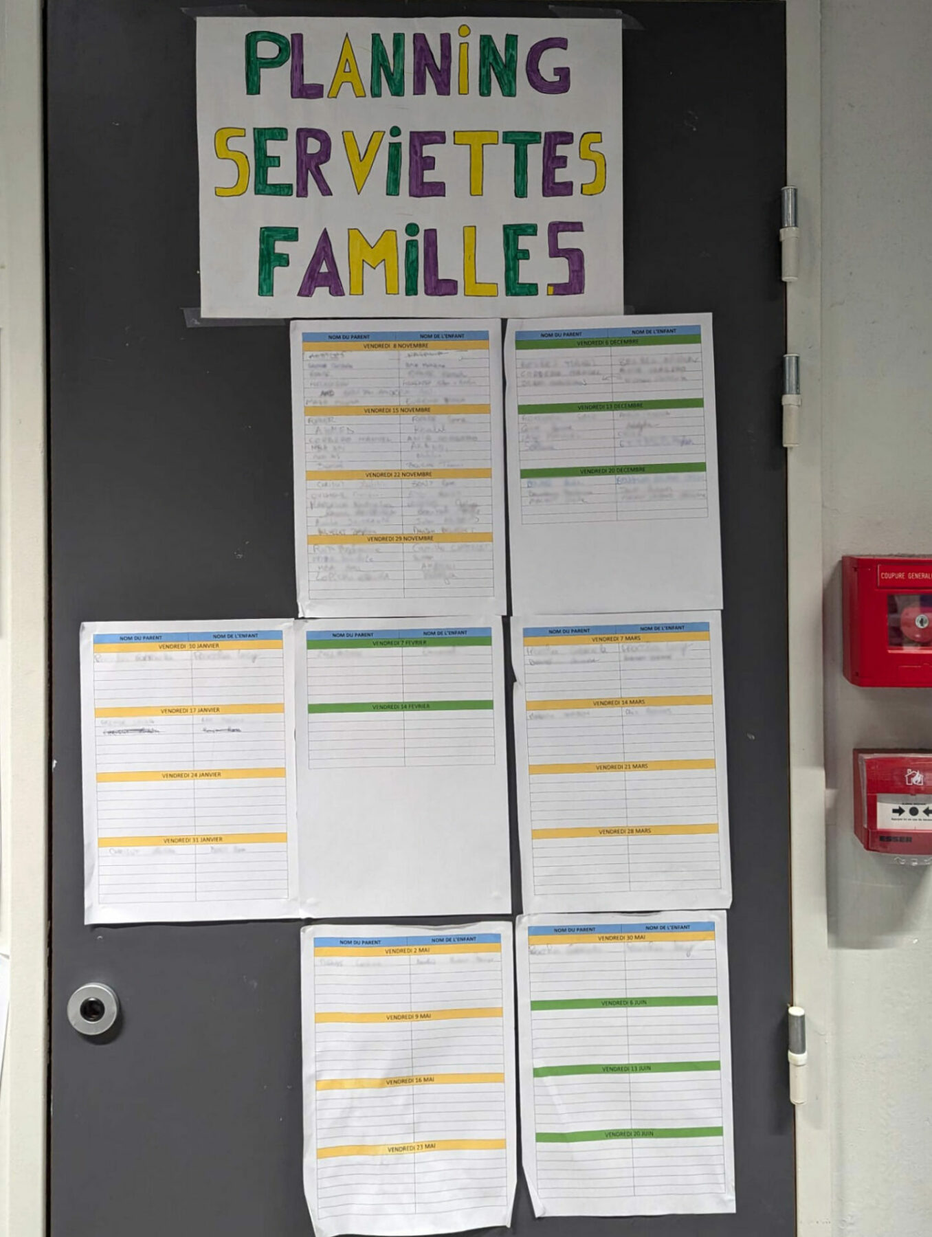 planning serviettes élem