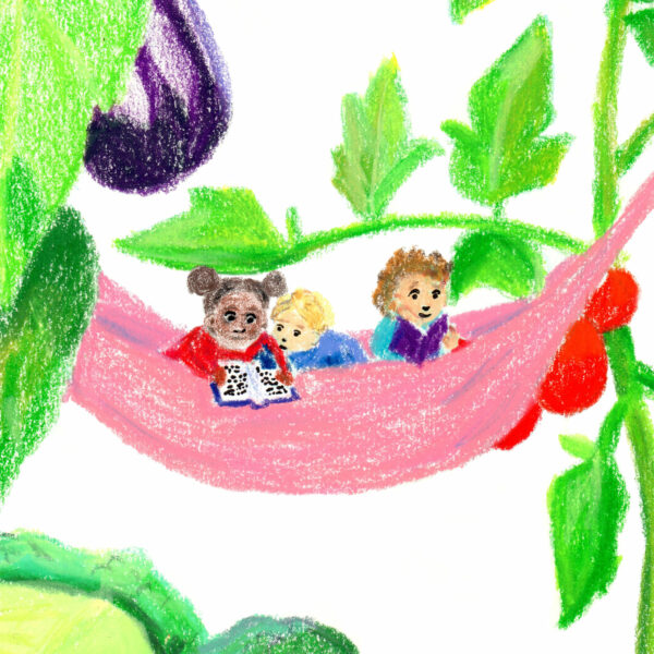 zoom affiche jardin enfants dans hamac